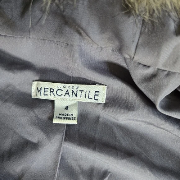 J.Crew Parka Jacket Women's Gray Wool Blend Faux Fur Trim Hooded Full Zip sz 4
